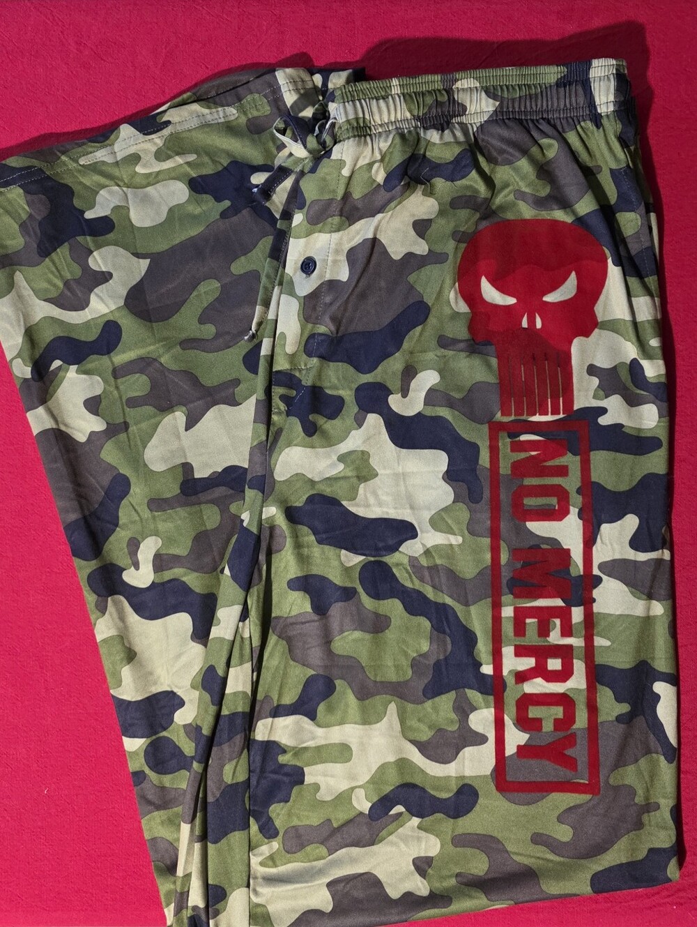 Marvel Men's Camo Pajama Pants with Red 'No Mercy' Graphic